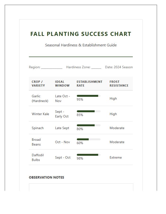 Printable Fall Planting Season Success Rate Chart