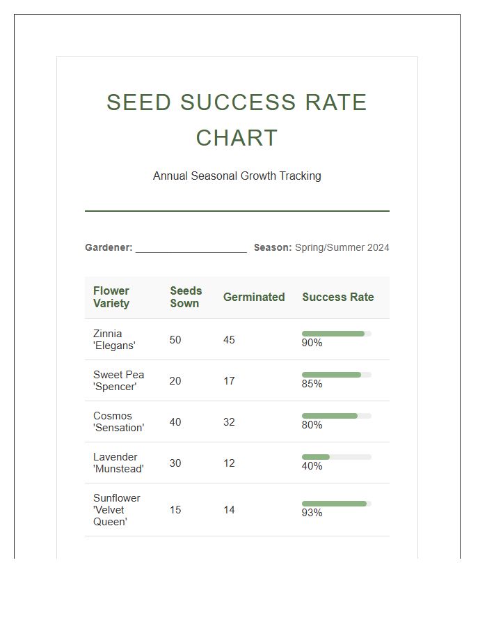 Printable Flower Seed Growth Success Rate Chart