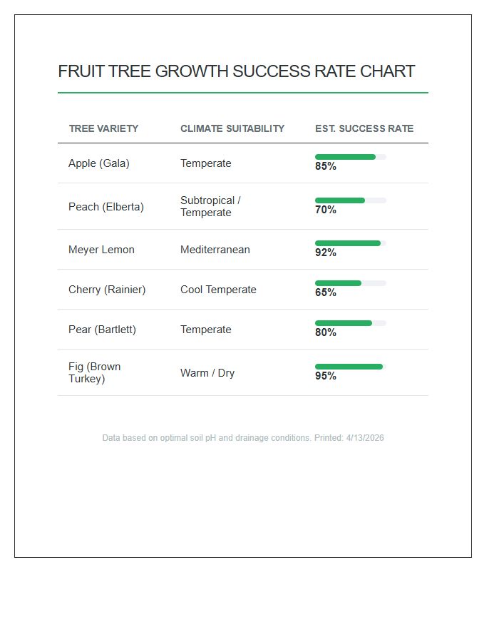 Printable Fruit Tree Growth Success Rate Chart
