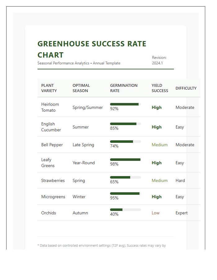 Printable Greenhouse Planting Season Success Rate Chart