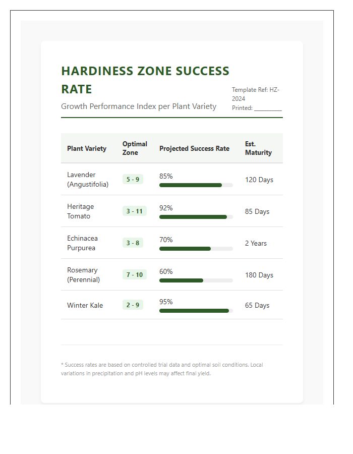 Printable Hardiness Zone Success Rate Growth Chart