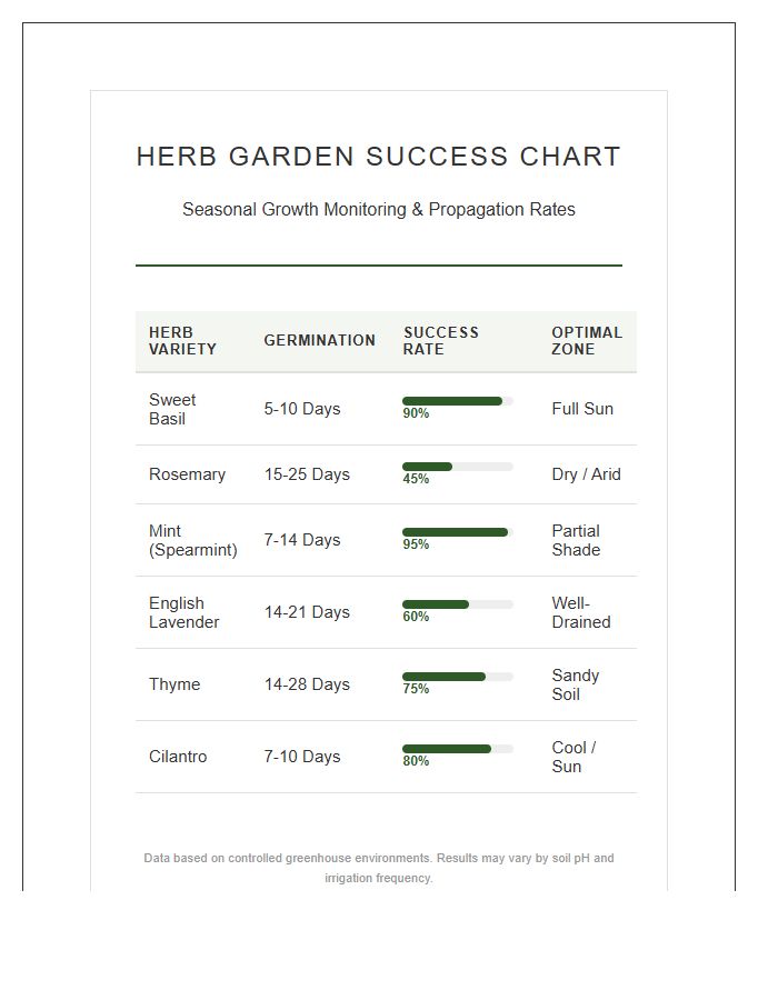 Printable Herb Garden Growth Success Rate Chart