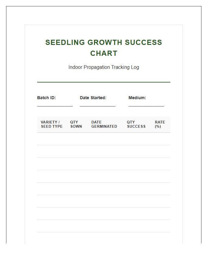 Printable Indoor Seedling Growth Success Rate Chart