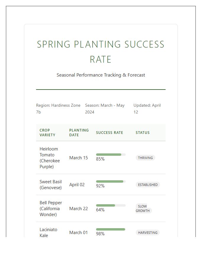 Printable Spring Planting Season Success Rate Chart