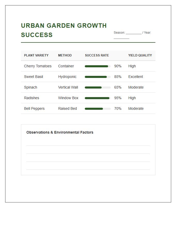 Printable Urban Garden Growth Success Rate Chart
