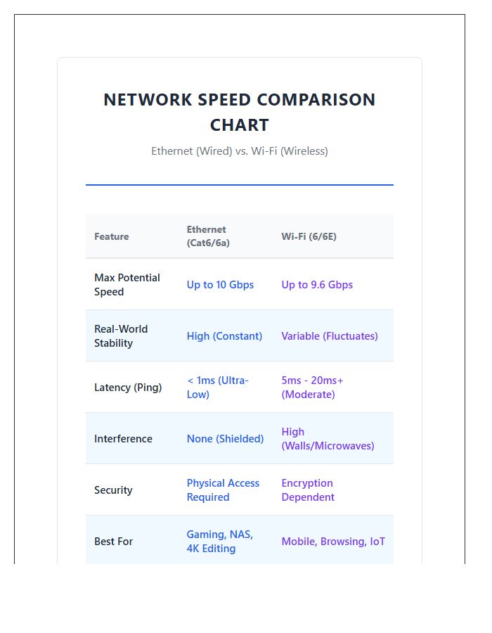 Printable Ethernet Versus Wifi Speed Comparison Chart