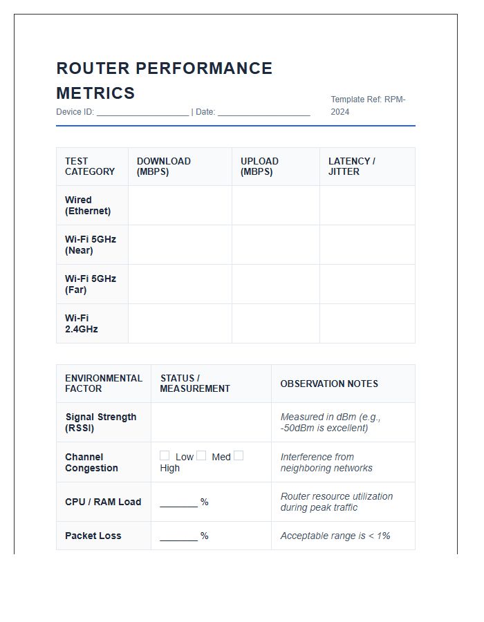 Router Speed Performance Metrics Printable Chart