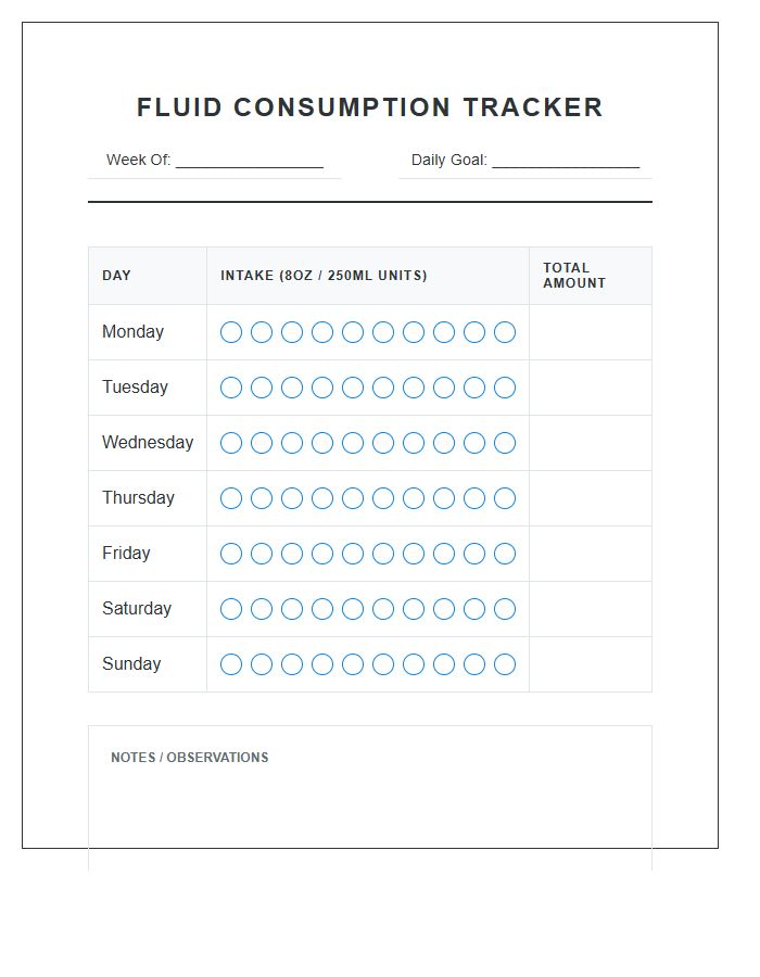 Daily Fluid Consumption Tracking Printable Chart