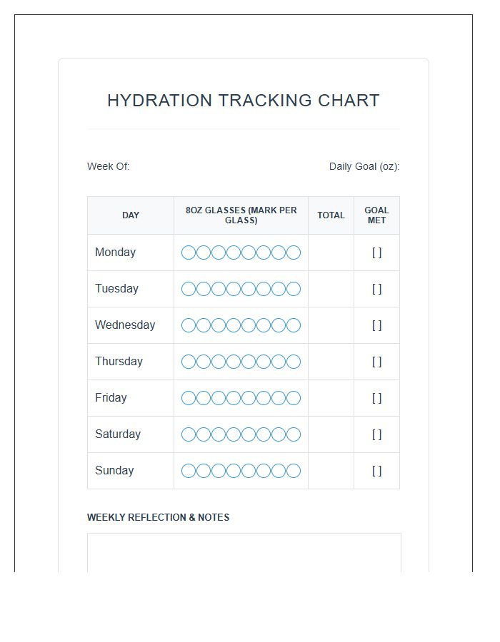 Healthy Hydration Habits Tracking Printable Chart