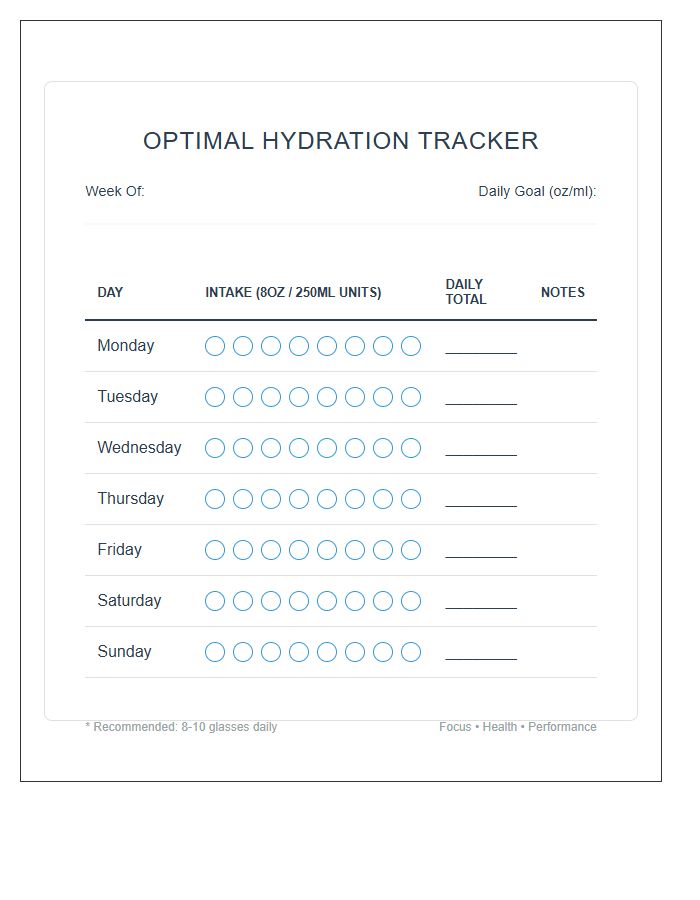 Optimal Hydration Tracking Printable Chart