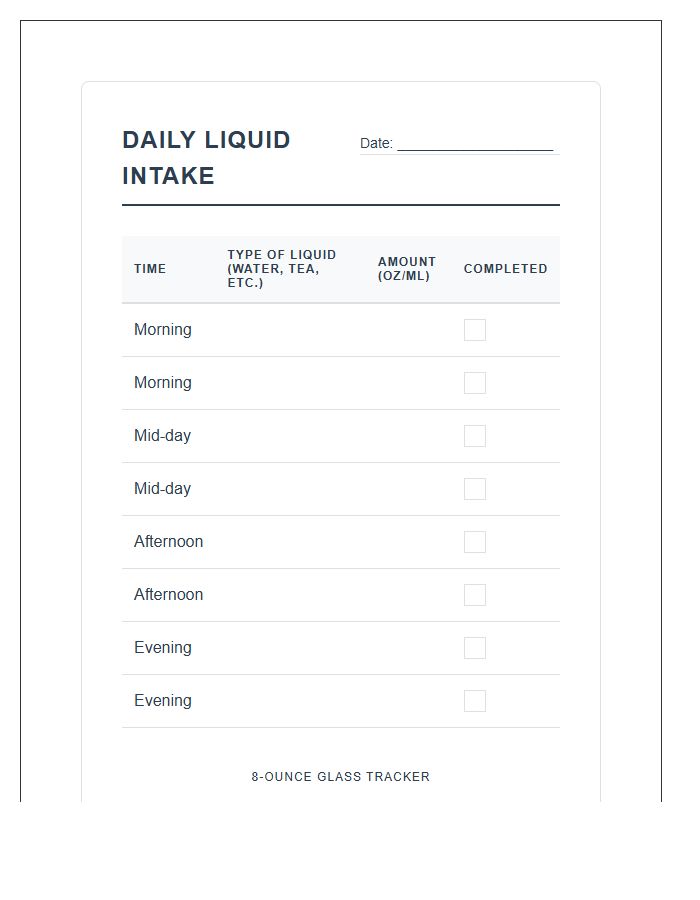 Printable Daily Liquid Intake Chart