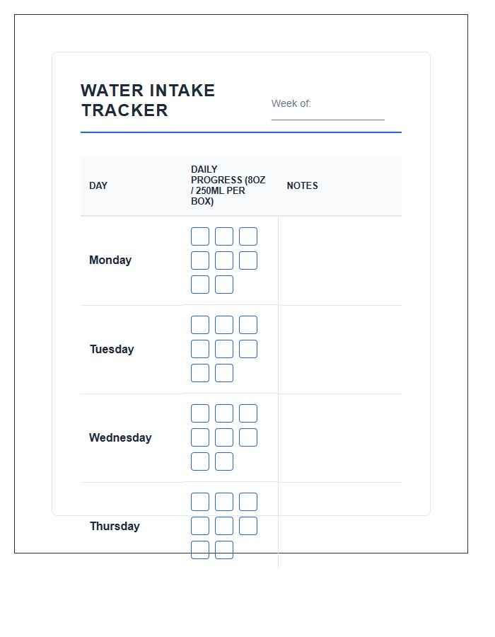Printable Daily Water Intake Tracking Chart