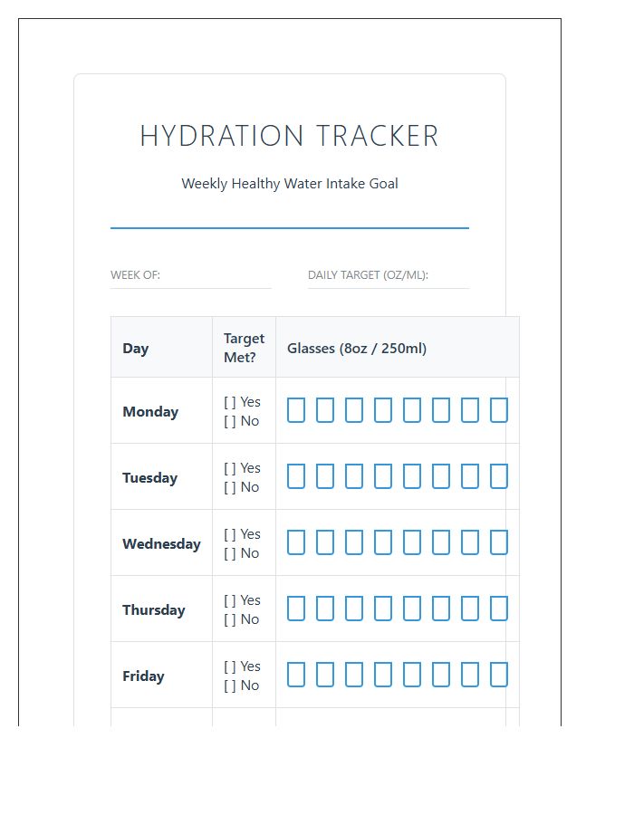 Printable Healthy Water Goal Chart