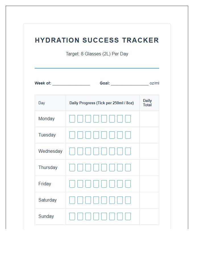 Printable Hydration Success Tracking Chart