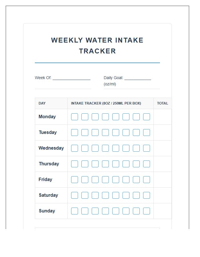 Printable Personal Water Intake Chart