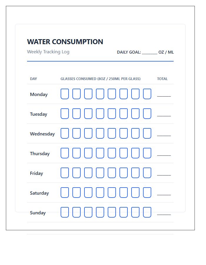 Printable Water Consumption Goal Chart