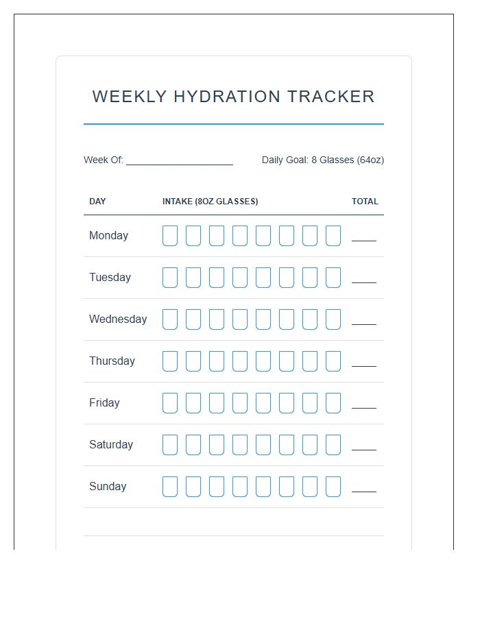 Printable Wellness Water Tracking Chart