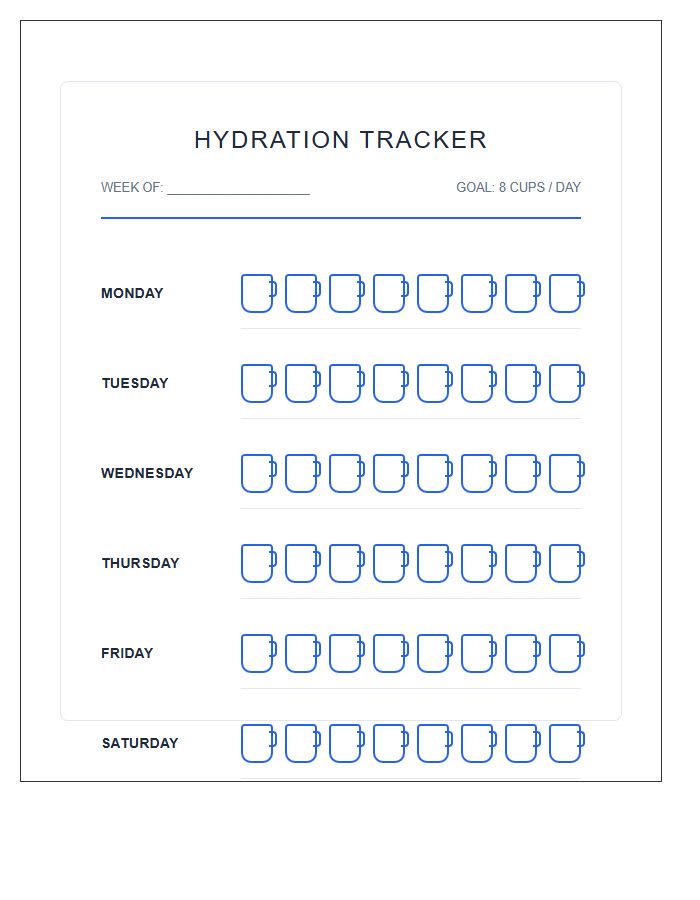 Visual Hydration Progress Printable Chart