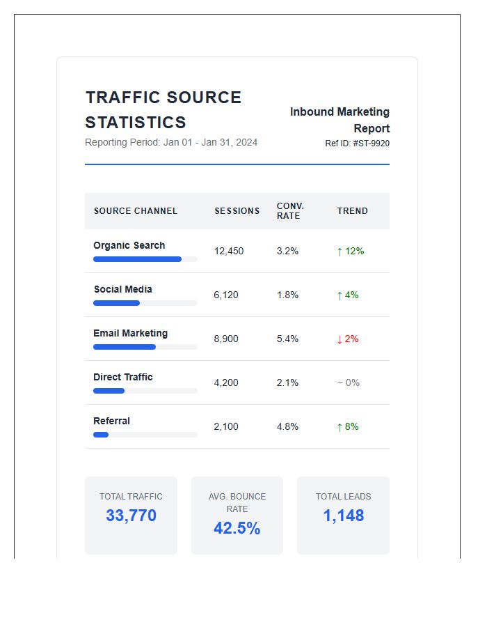 Inbound Marketing Traffic Source Printable Statistics Chart