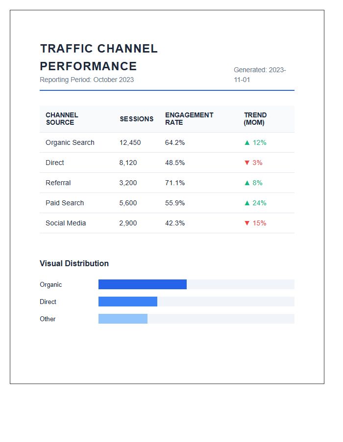 Monthly Traffic Channel Performance Printable Statistics Chart