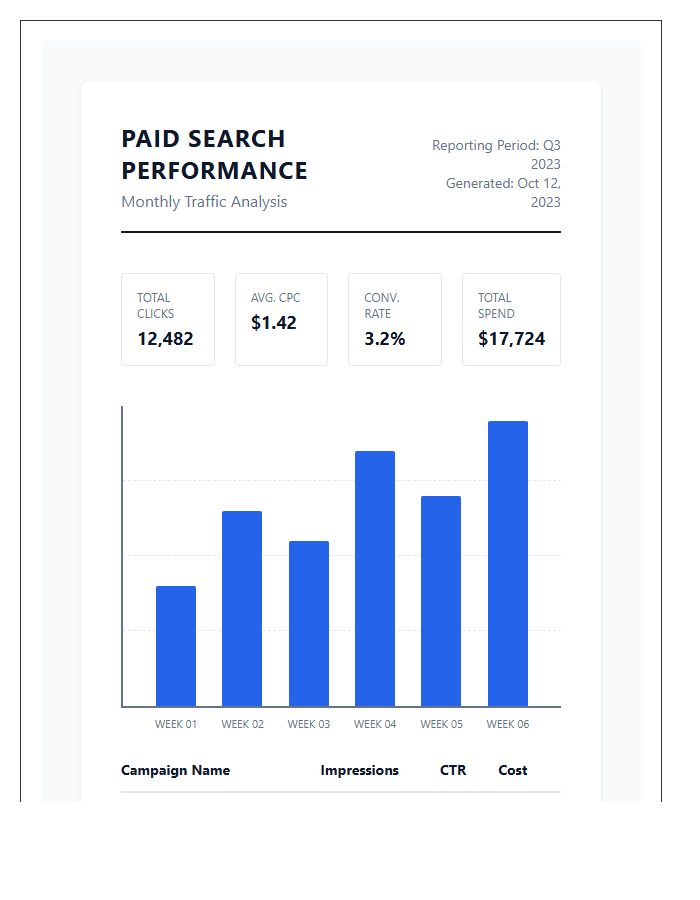 Paid Search Traffic Performance Printable Graph Chart