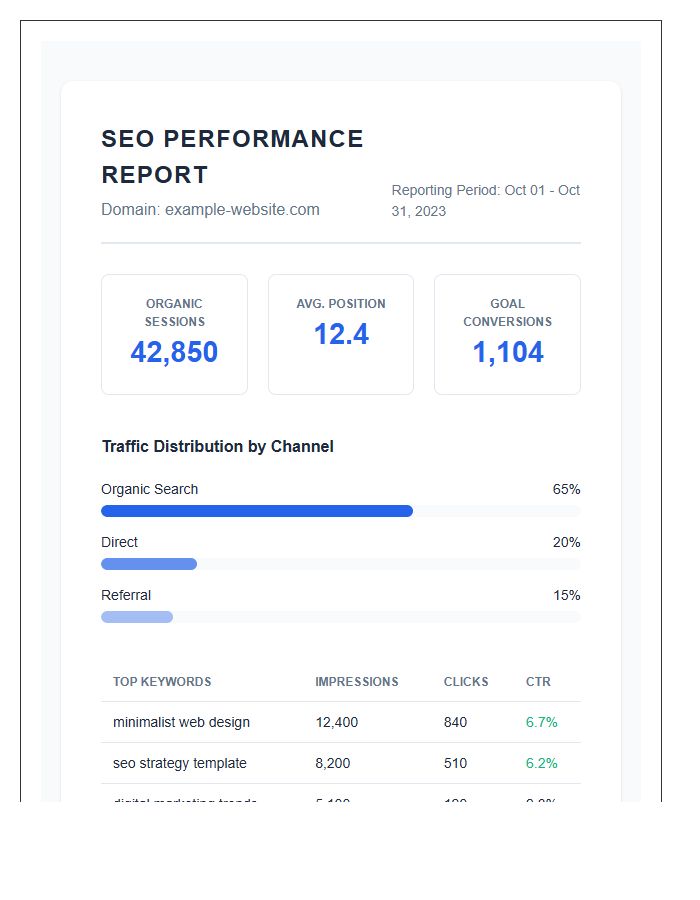 Search Engine Optimization Results Printable Statistics Chart