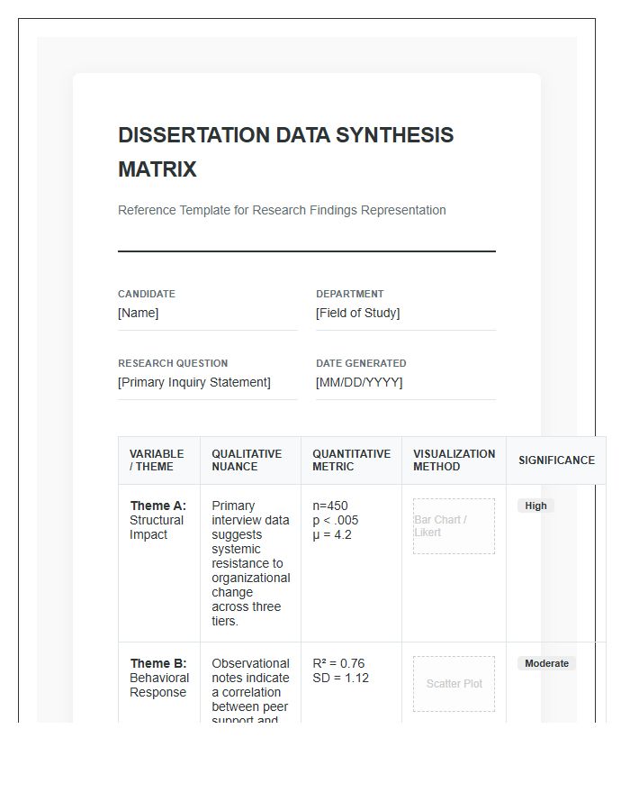 Doctoral Dissertation Data Representation Printable Chart