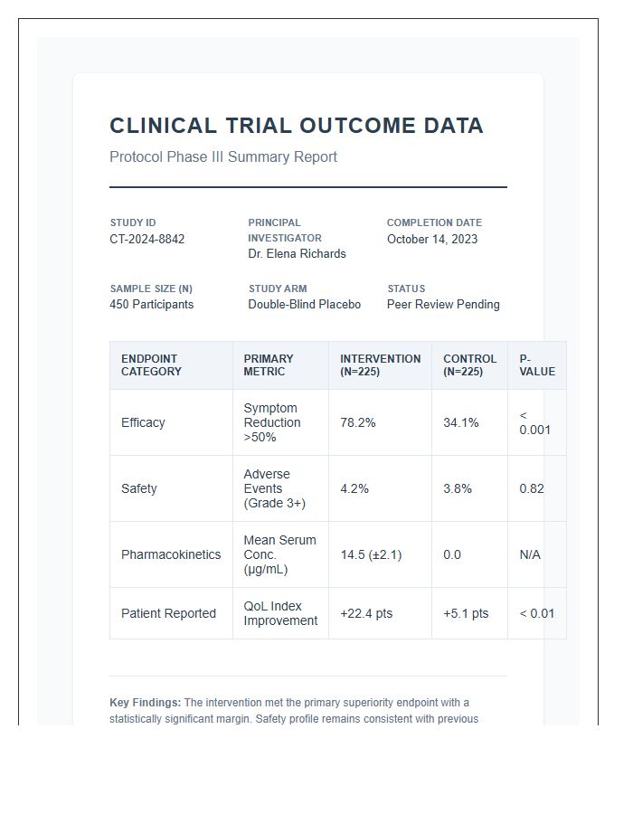 Printable Clinical Trial Outcome Data Chart