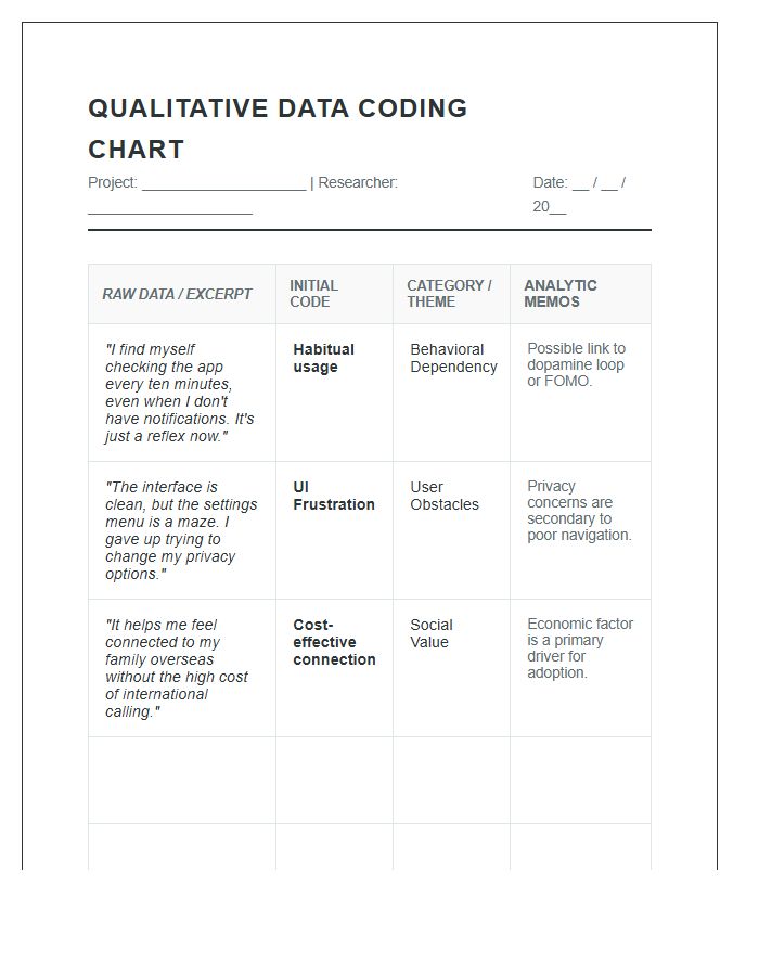 Printable Qualitative Data Coding Analysis Chart