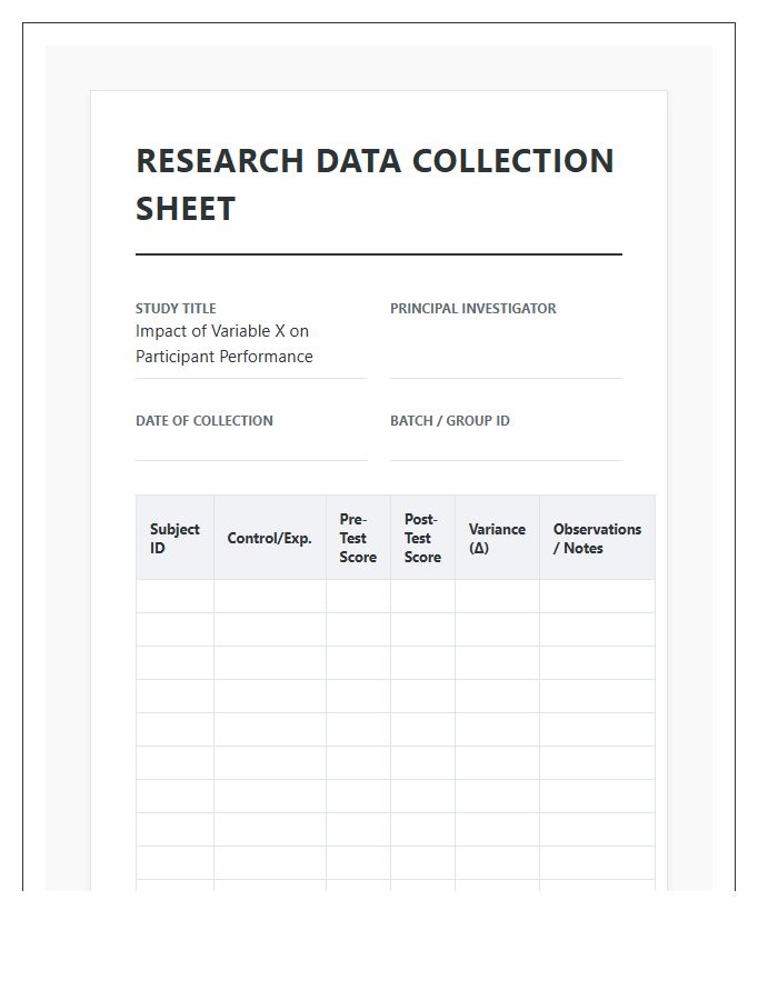 Quantitative Research Study Printable Data Chart