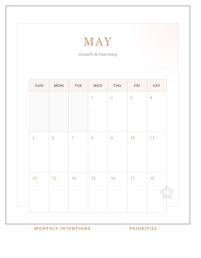 Aesthetic Floral Schedule Printable Calendar Chart