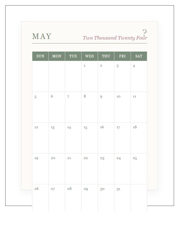 Botanical Floral Theme Printable Calendar Chart