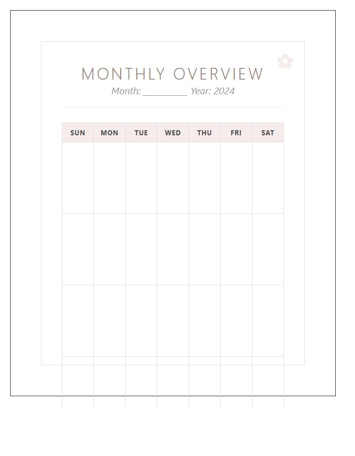 Elegant Floral Office Printable Calendar Chart
