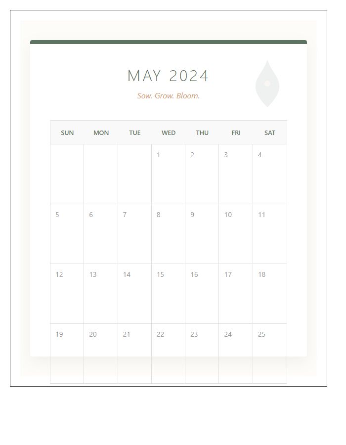 Garden Floral Printable Calendar Chart