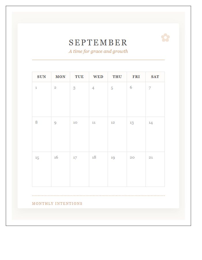 Minimalist Floral Design Printable Calendar Chart
