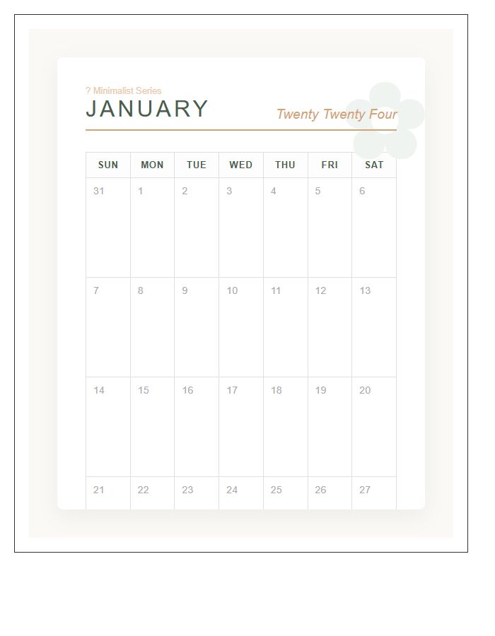 Modern Floral Grid Printable Calendar Chart