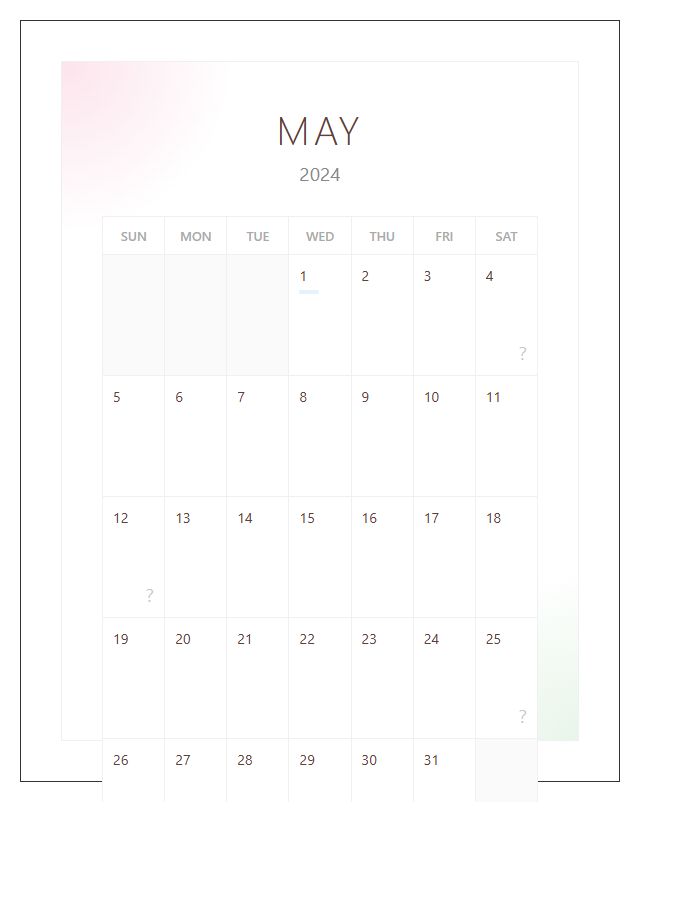 Pastel Floral Layout Printable Calendar Chart