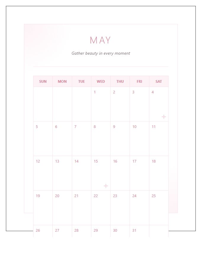 Pink Floral Motif Printable Calendar Chart