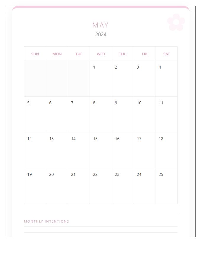 Rose Pattern Printable Calendar Chart