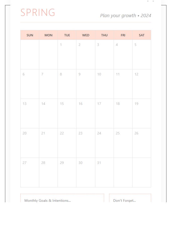 Spring Floral Printable Calendar Chart