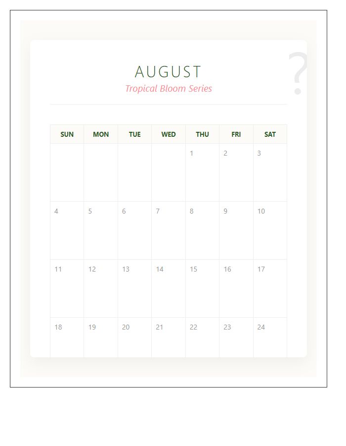 Tropical Floral Printable Calendar Chart