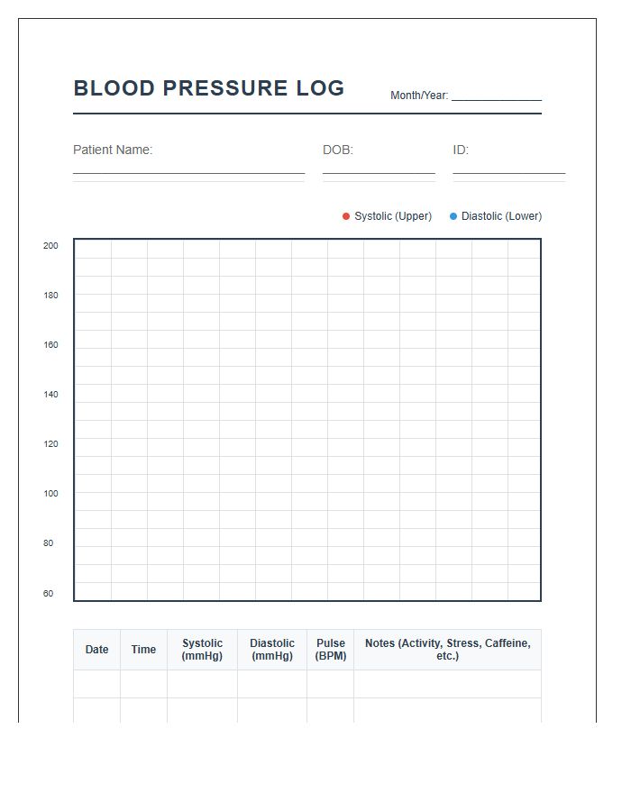 Clinical Blood Pressure Monitoring Graph Chart Printable