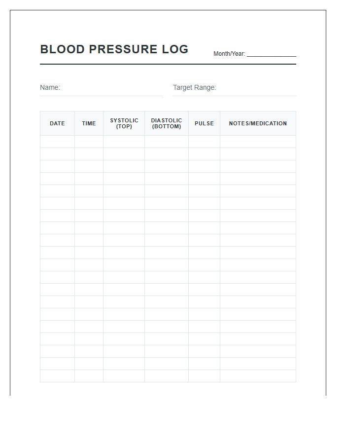Long Term Blood Pressure Reading Chart Printable