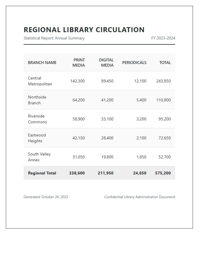 Regional Library Circulation Statistics Printable Chart