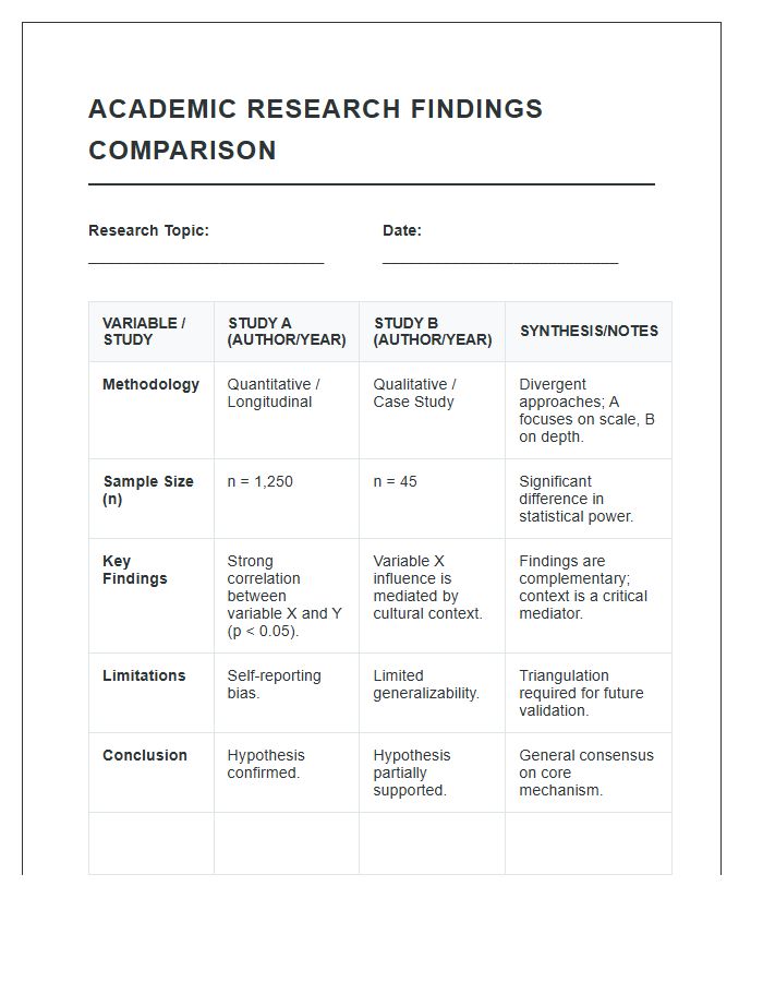 Academic Research Findings Comparison Printable Chart