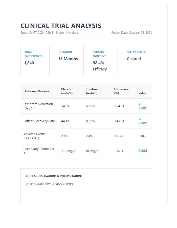 Clinical Trial Result Analysis Printable Chart