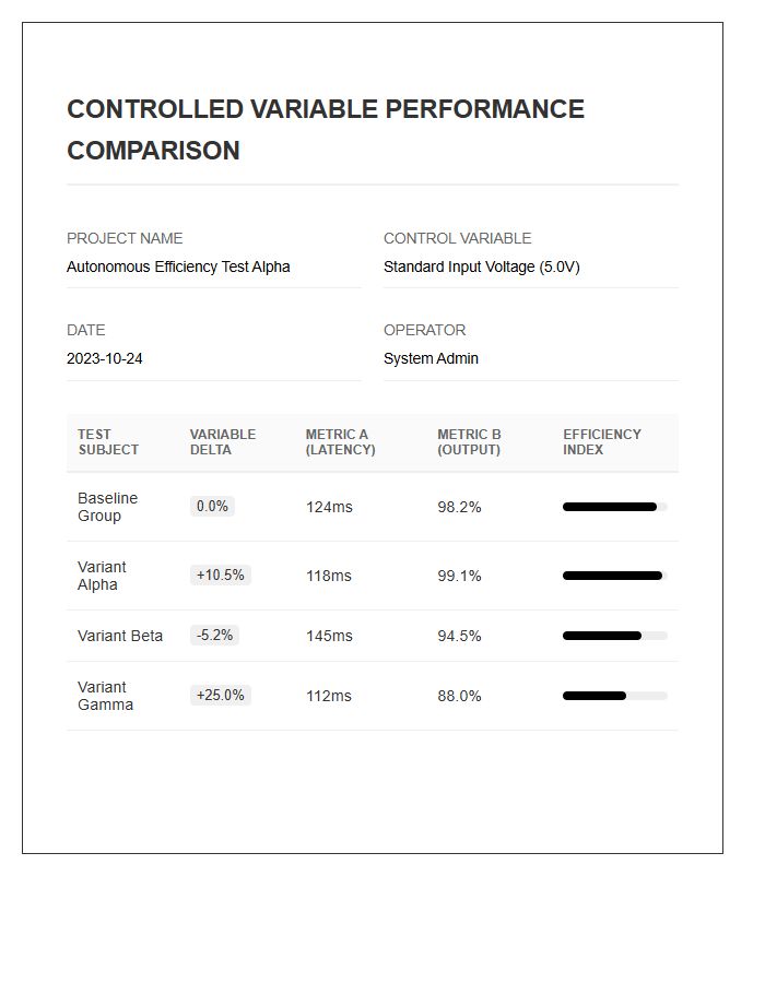 Controlled Variable Performance Comparison Printable Chart