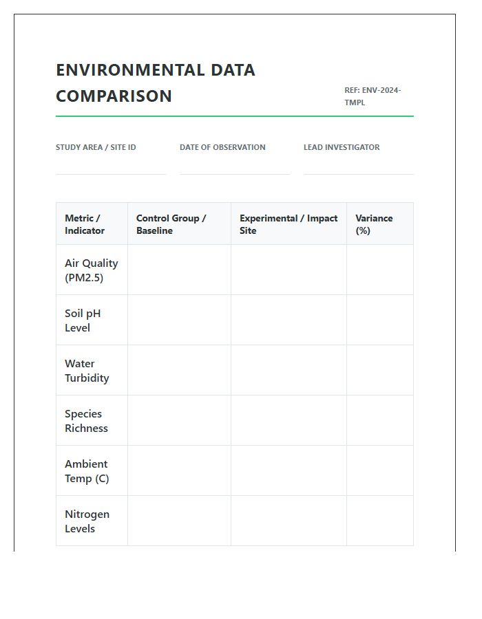 Environmental Study Data Comparison Printable Chart