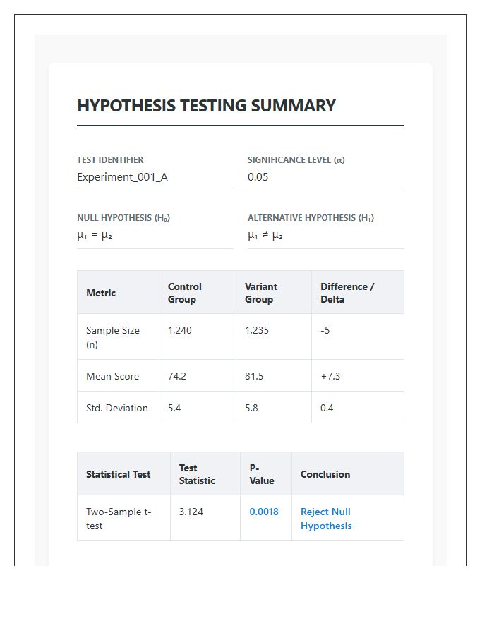 Hypothesis Testing Result Comparison Printable Chart