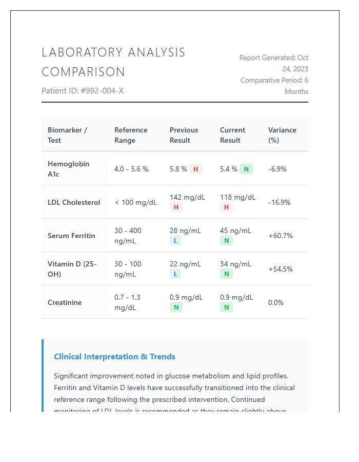 Laboratory Data Analysis Comparison Printable Chart